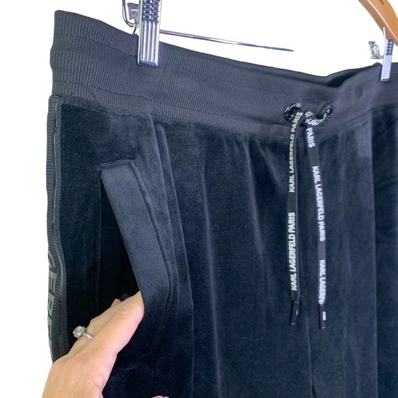 KARL LAGERFELD Black Velour Side Logo Jogger‎ Track Pants - NWT - Picture 5 of 16